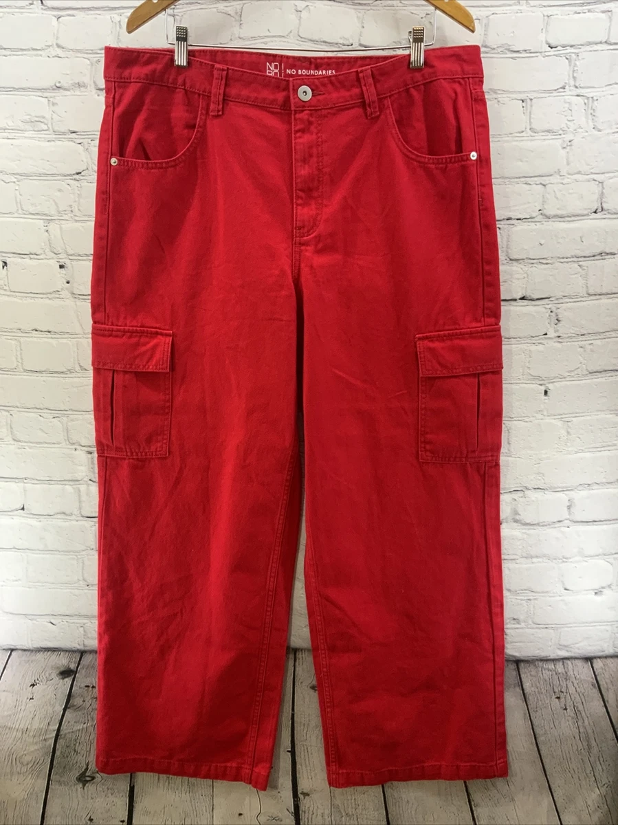 No Boundaries Cargo Pants Juniors Sz 19 Bright Red Wide Leg