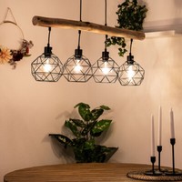 Decken Pendel Leuchte KäFig Schwarz Ess Zimmer HäNge Lampe Holz Balken Vintage