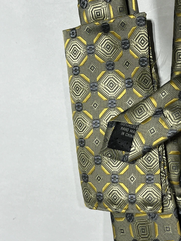 Corbata Para Hombres Stacy Adams Verde Oliva Amarillo Patrón Con Bolsillo Cuadrado A Juego NUEVA Foto 2 de 3