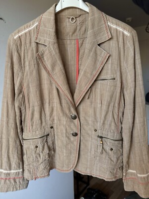 Concept UK Blazer Jacke Beige Kupfer Metallic Glitzer Kariert Baumwolle 42 XL