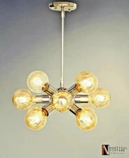 Mid Century Style Brass light Chrome Finish Sputnik Chandelier 12 Arms Lighting