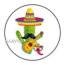30 FIESTA ENVELOPE SEALS LABEL STICKERS 1.5" ROUND CACTUS CHILLI PEPPER SOMBRERO