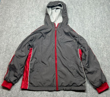 Tek Gear Jacket Kids Size L 14/16 Gray Red Polyester Hooded Full Zip Long Sleeve