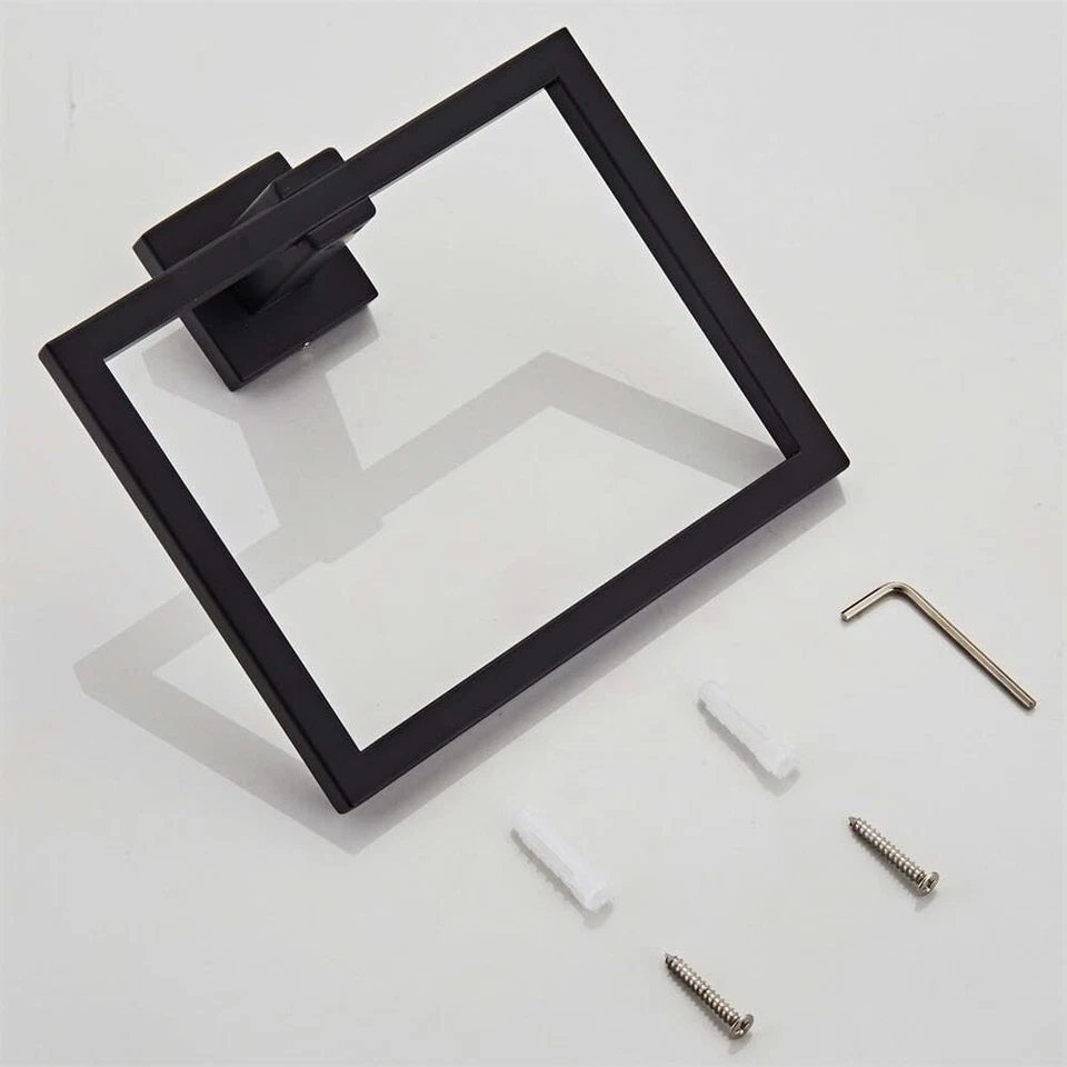 Toallero de mano cuadrado de acero inoxidable montado en la pared negro Foto 4 de 4