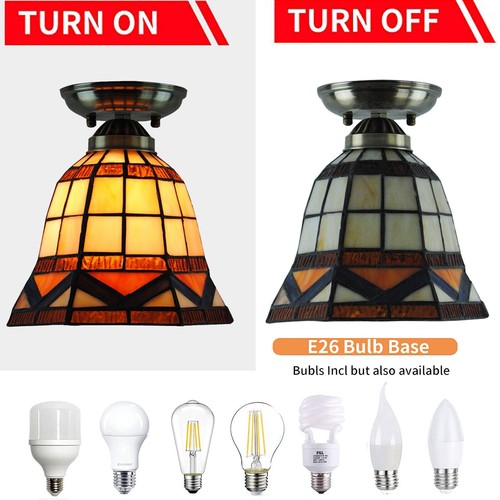Tiffany Style Ceiling Lamp Fixture,Stained Glass Shade Flush Mount Light Bedroom - Picture 2 of 12