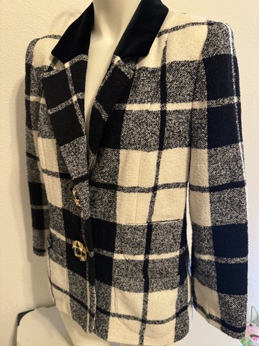 Vintage 80er Louis Feraud schwarz weiß Wolle Tweed Sakko Schmuckknöpfe schick 38 6 - Bild 6 von 12