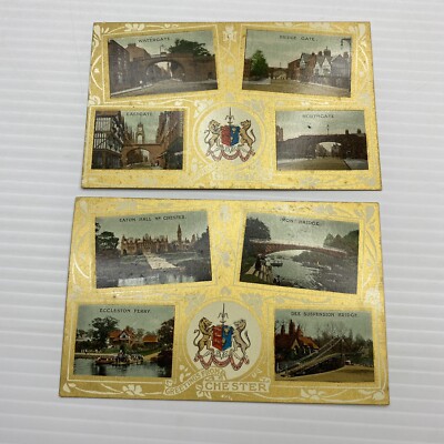 Greetings frm Chester Coat of Arm Gates Bridges Easton Hall Ferry Postcard Set61