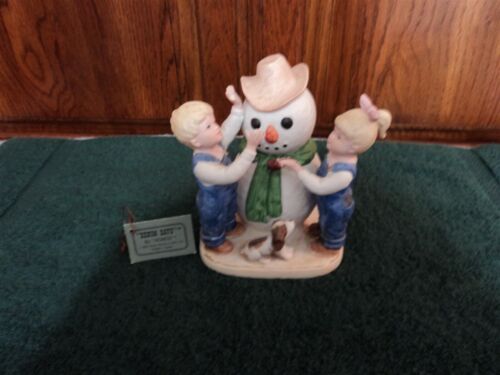Figurine Home Interiors Homco Denim Days 1989 OUR SNOWMAN #1508 Tag Puppy - Picture 1 of 2