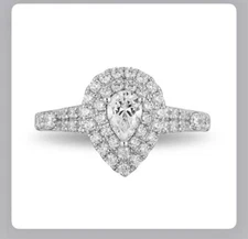 Pear-Shaped Diamond Double Frame Shell Engagement Ring in 14K Two-Tone Gold