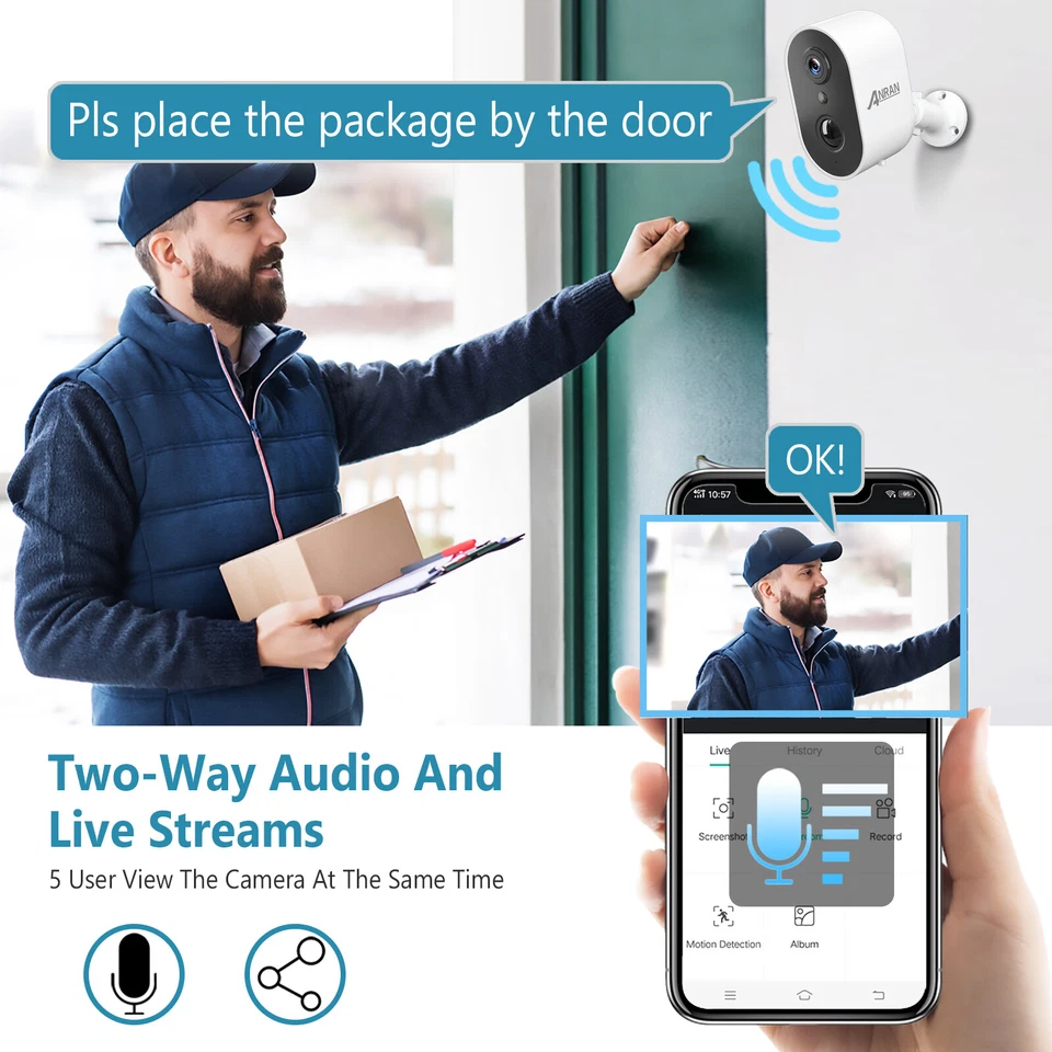 ANRAN Wireless Solar Security Camera Battery WiFi Spotlight Audio Night Vision - Image 3 of 4