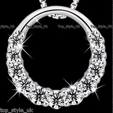 925 Sterling Silver Hollow Infinity Love Circle CZ Diamante Necklace Pendant  