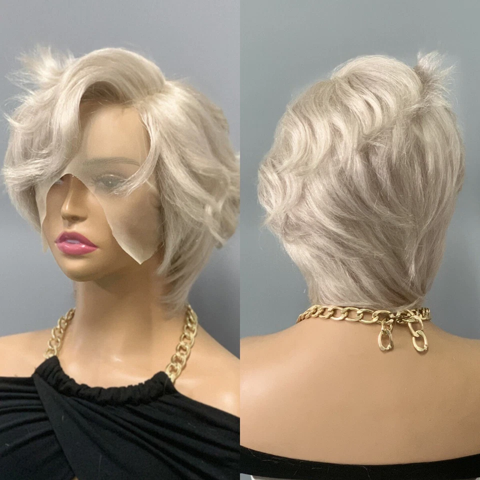 White Blonde Short Pixie Cut Wig HD Lace Front Wigs Human Hair L Part for Women - Image 3 of 4