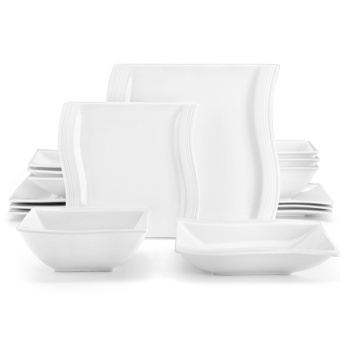 MALACASA Plates and Bowls Sets, Square Dinnerware Sets for 6