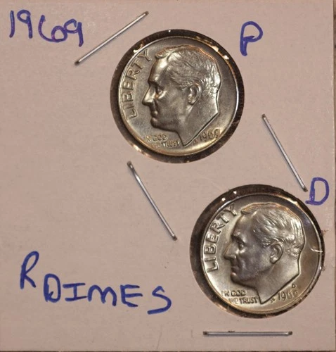 1969 P&D Roosevelt Dimes Ch BU US Coins (2)