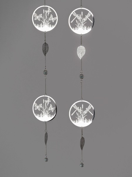 2Er Set DekohäNger Kreise Schmetterlinge + Libellen L. 78Cm Silber Formano Wa-image