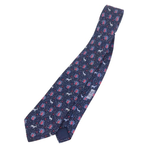 HERMES Necktie Silk Blue Auth 174887