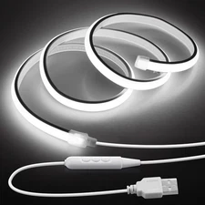 5V USB COB LED Light Strip with Dimmer 3.3FT Daylight White LED RopeLights Indor