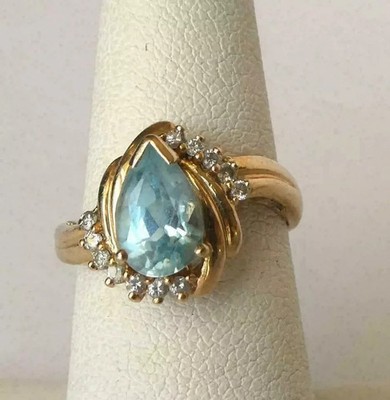 2.25Ct Pear Lab Created Aquamarine Wedding Ring Estate 14k Yellow Gold Plated
