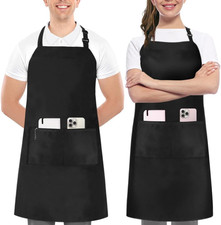 Adjustable Bib Apron, 2 Pockets, Water  Oil Resistant, 2 Pack, Cooking Serving