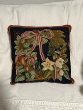 Elizabeth Bradley Needlepoint Pillow Winter Wreath - Completed