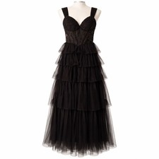 Blondie Nites Black Lace Tulle Dress Tiered Skirt Cocktail Party Prom Size 1