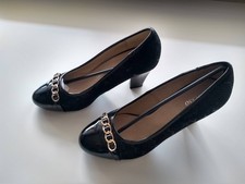 Damen-Pumps 38 - 7 Gr, schwarz mit dekorative Schmuckkette /Metall/