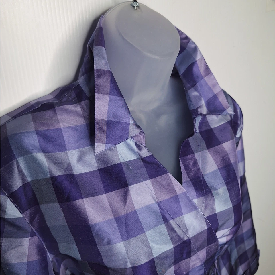 Vintage Y2K Silk Taffeta Wrap Top Plaid Check Retro Cropped 12 Collared Style Co - Image 3 of 4