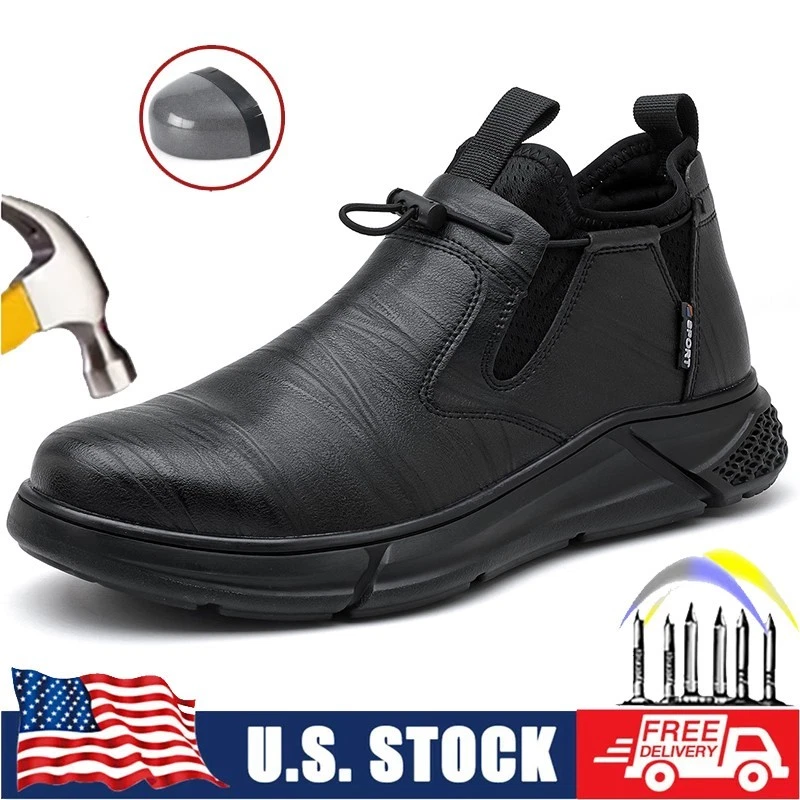 Men's Steel Toe Safety Shoes Outdoor Non Slip Work Shoe Waterproof Leather Shoes