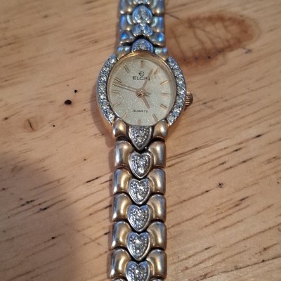 Elgin Women s Quartz Analog Two-Tone Heart Link Bracelet Champagne Dial Watch