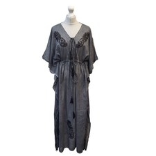 Sluiz Ibiza Gauze Kaftan Cotton Grey Maxi Sun Beach Cover Up Boho Women's L