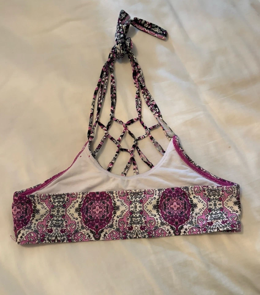 Верх бикини O'Neill (сняты бирки!) Купальник с бретелью через шею плетеный бикини с принтом размер XS - Изображение 3 из 3