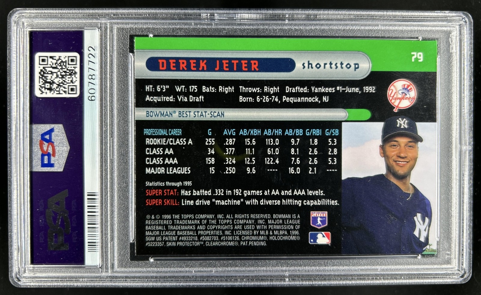 1996 Bowman's Best Derek Jeter #79 New York Yankees PSA 8 view 2