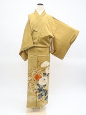 Japanese Antique Kimono Iro-Tomesode Silk Embroidery Crest Flower eb-1122