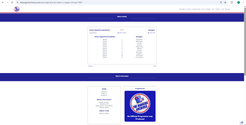 1956 Unión Deportiva de Mahón v Glasgow Rangers (Friendly in Menorca ...