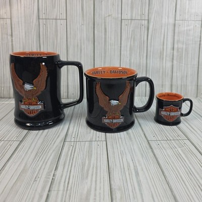 3 Official Licensed Product Harley Davidson 3D EMBLEMS Ceramic Mugs Shot Glass