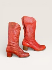 Vintage 1970s Red Leather Flamenco Riding Boots Spain Italy
