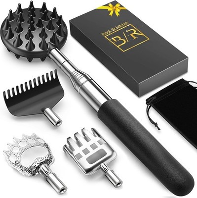 TUKUOS Telescoping Back Scratcher with 4 Detachable Heads, Extendable Metal Back