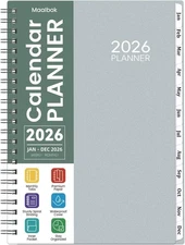 2026 Planner Weekly & Monthly A5 Grey Jan-Dec with Tabs Twin-Wire Binding Pocket