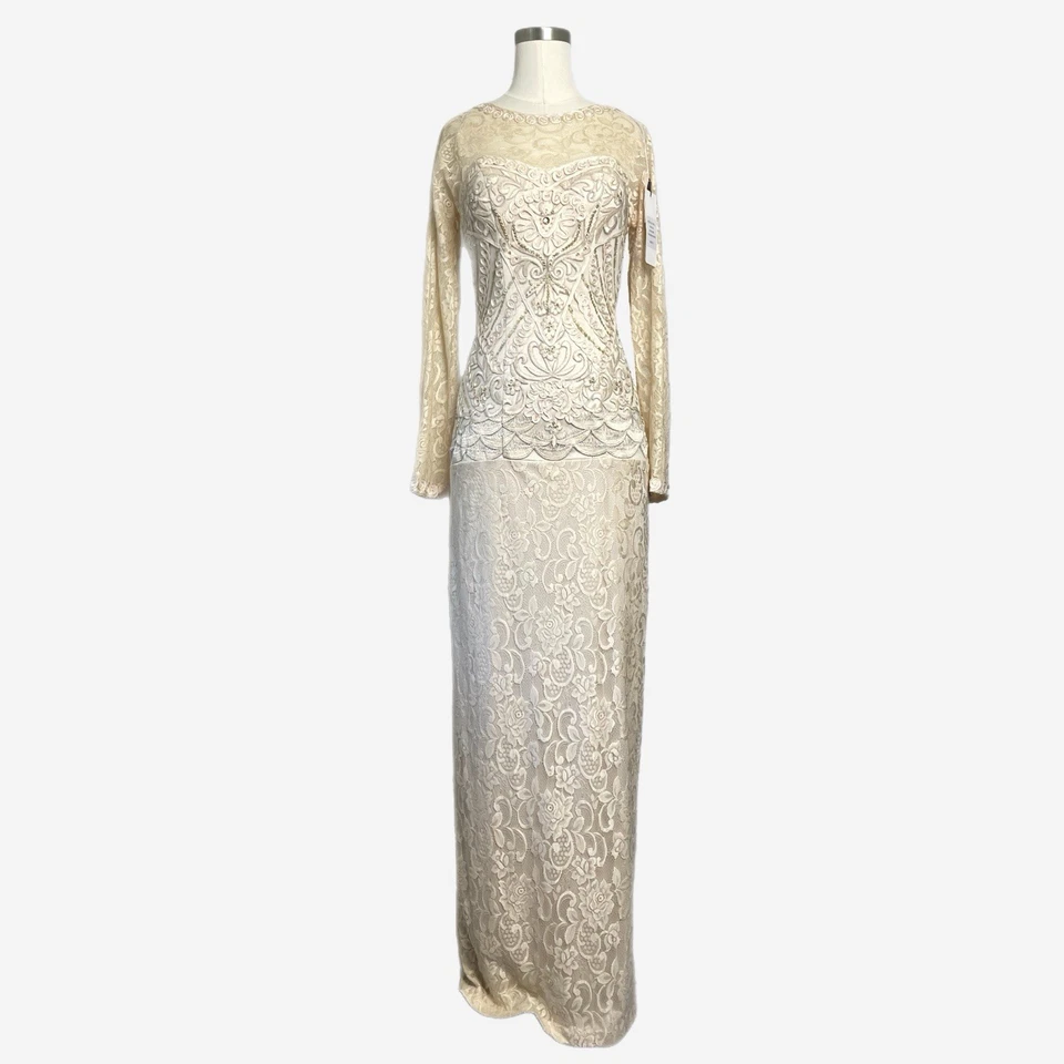 Vestido Sue Wong Nuevo con Etiquetas Ilusión Embellecido Vintage Novia Años 20 Cintura Caída Encaje Talla 2 Foto 2 de 4