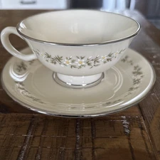 Lenox China Brookdale  Cup And Saucer  White Floral