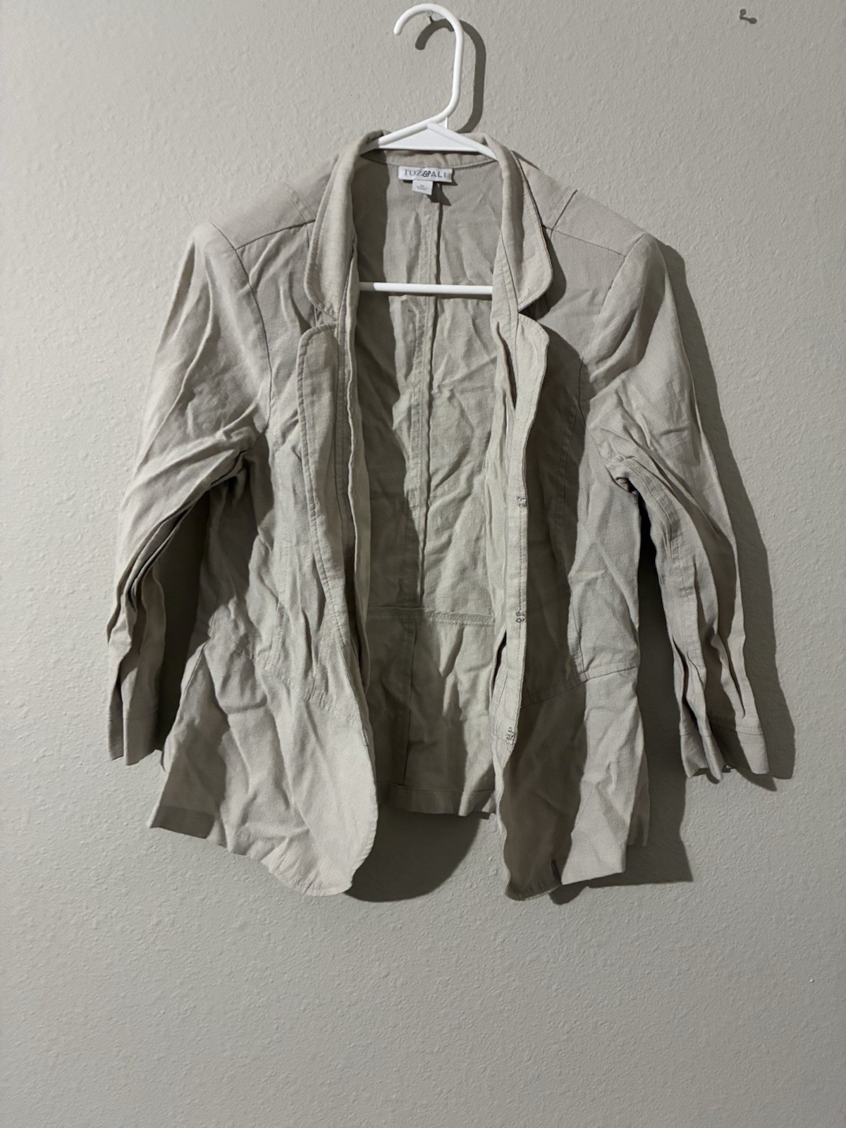 Roz Ali Tan Womens Blazer Jacket 3/4 Sleeve Button Front Career