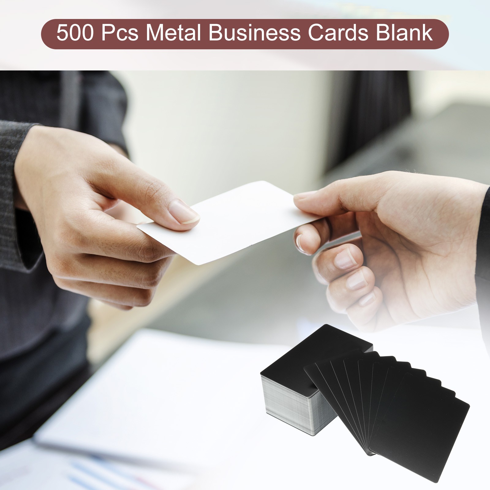 500Pcs Metal Business Cards Blank 0.21mm Thick 3.4x2.1 Inch Matte Black
