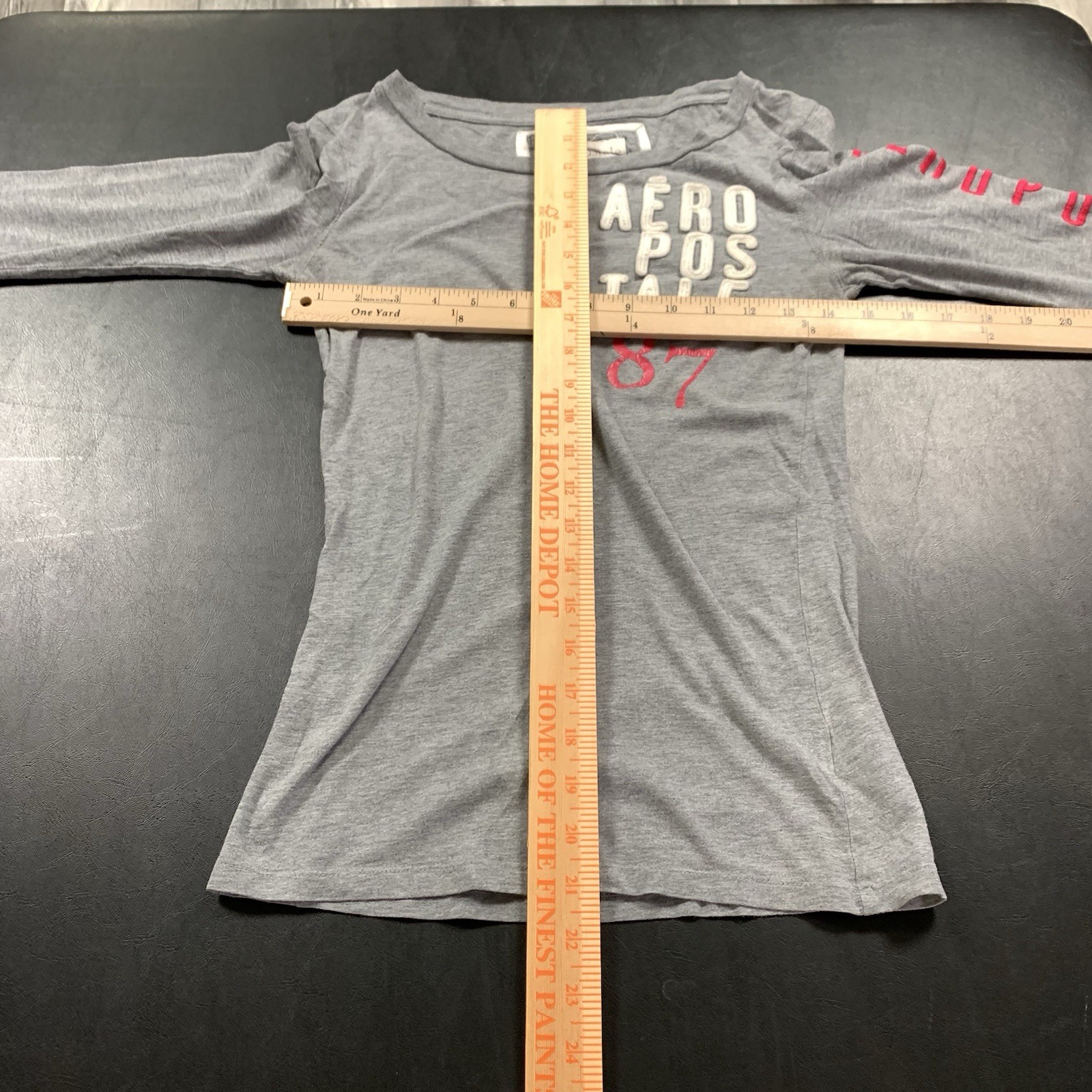 Womens Aeropostale 87 Logo Long Sleeve Gray T-shirt Tee Size Small