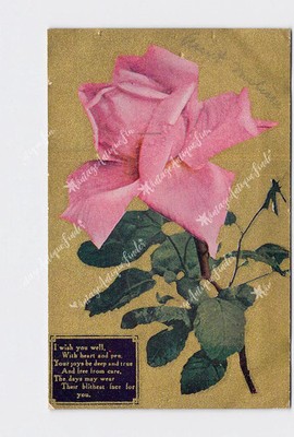 PPC Postcard Greeting Wish You Well Rose Poem Gold Background