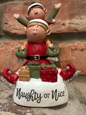 Christmas Naughty or Nice? Two Elves one on Top w/Gifts Ice Skates BlossomBucket