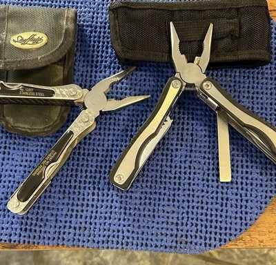 Sheffield and Unknown No. 12007 Stainless Steel Multi-Tool Lot of 2 w/ Sheaths