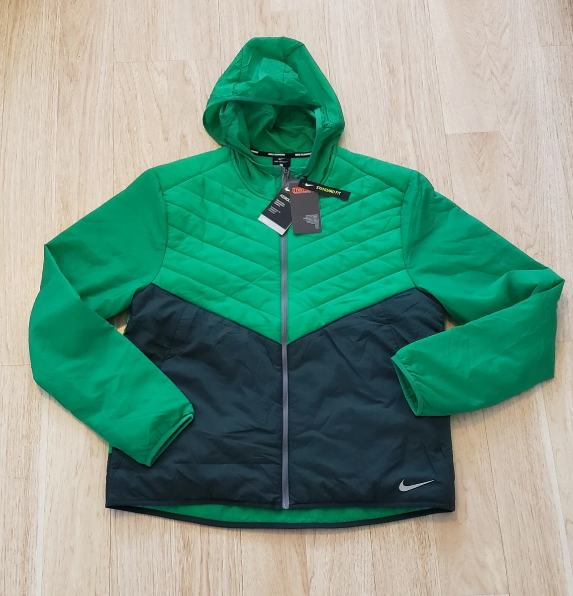 NEW NIKE THERMORE AEROLAYER MENS RUNNING JACKET REFLECTIVE LARGE GREEN $120  MSRP