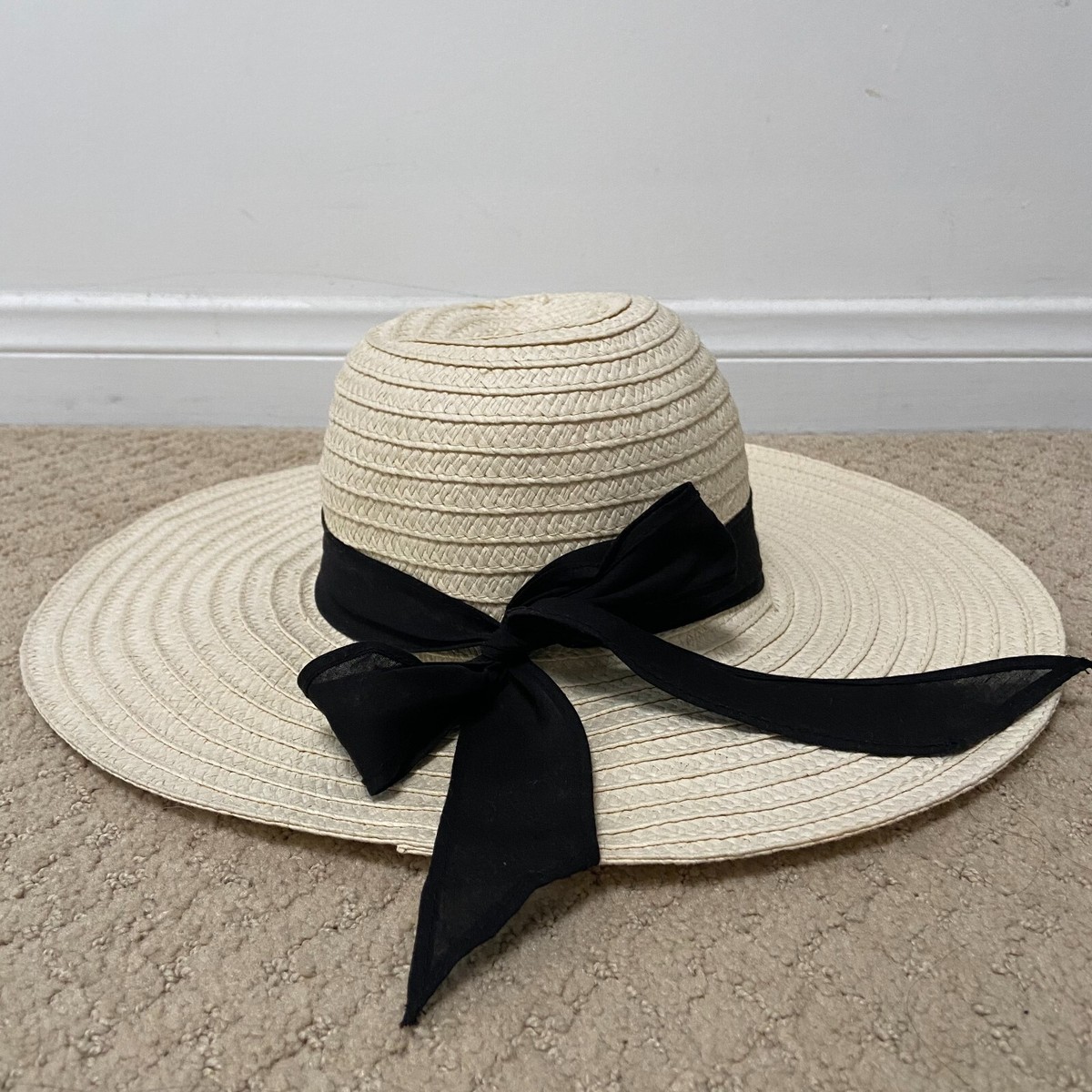Cream Women Floppy Straw Hat Women Jane & Berry Cream Lace Floppy Beach Sun Hat w Bow  main image 3