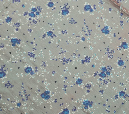 Sushila Vintage grau Scrap Sari 100 % reine Seide bedruckt Blumen Handarbeit Sari Stoff - Bild 5 von 10