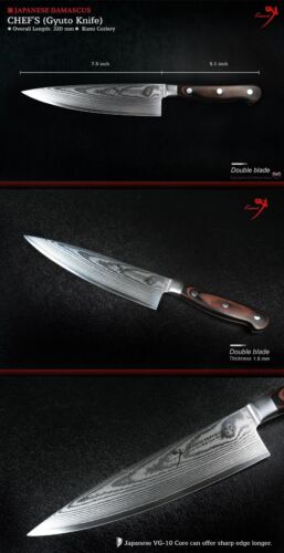 Japanese Damascus Steel Chef's Knife 7.5" Cutlery Full-Tang Wood Handle - Picture 3 of 5